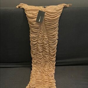 Fashion Nova Beige Ruched Dress